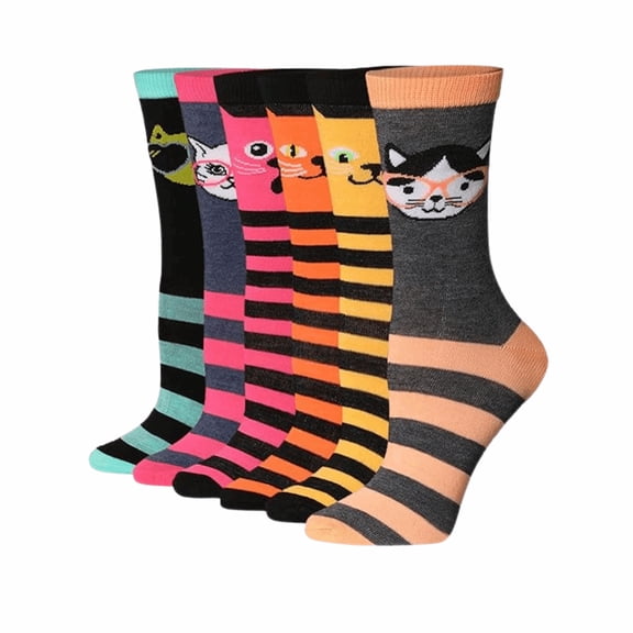 Tipi Toe Everyday Fashion Crew Socks for Women – 6-Pack with Spandex Comfort