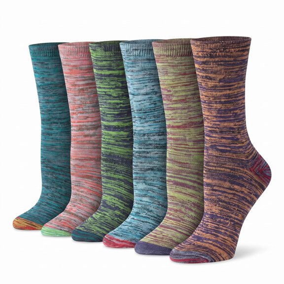 Tipi Toe Everyday Fashion Crew Socks for Women – 6-Pack with Spandex Comfort