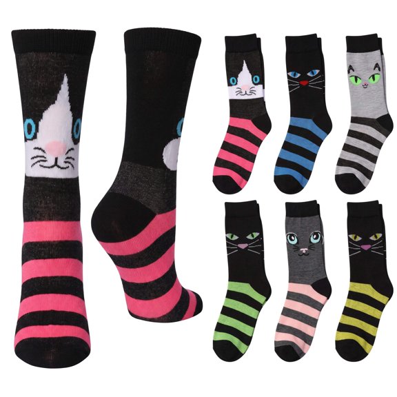 Tipi Toe Everyday Fashion Crew Socks for Women – 6-Pack with Spandex Comfort