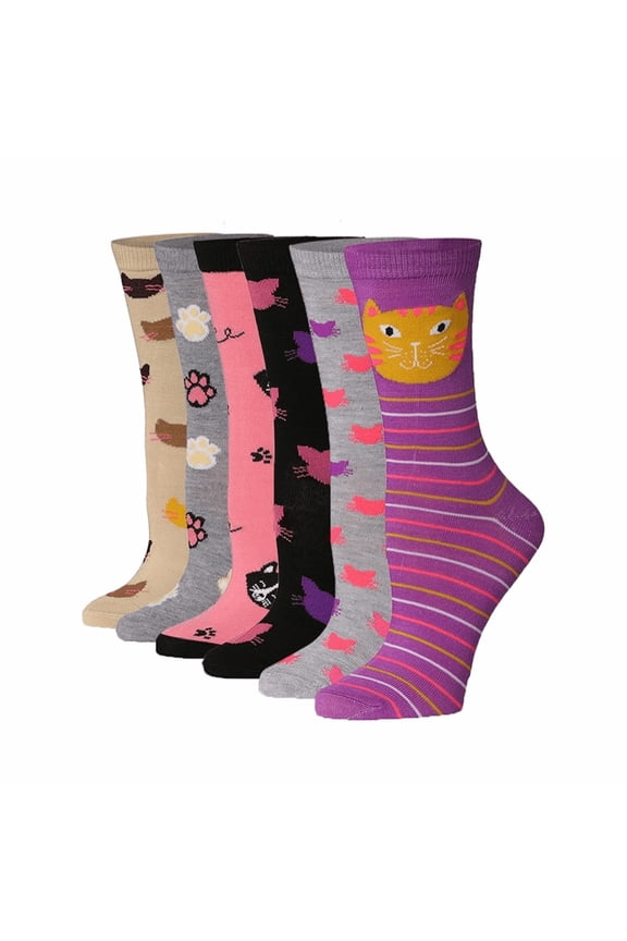 Everyday Fashion Crew Socks for Women – 6-Pack with Spandex Comfort