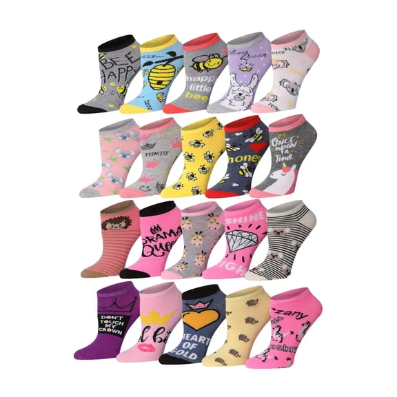 Tipi Toe Fashion Low-Cut Women’s Socks – Pack of 20, Assorted Designs