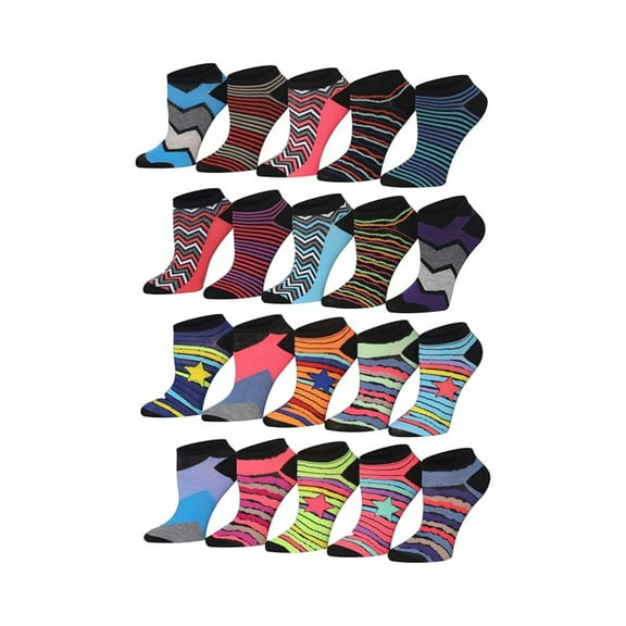 Tipi Toe Fun & Fashionable Women's Low-Cut Socks - Mega Pack (20 Pairs)