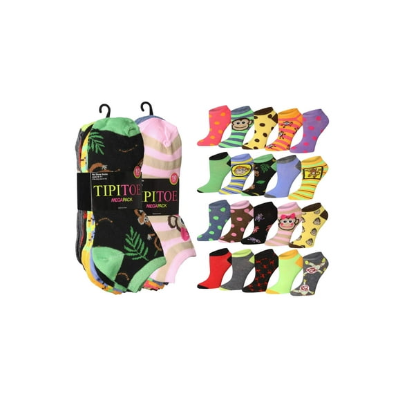 Tipi Toe Fun & Fashionable Women's Low-Cut Socks - Mega Pack (20 Pairs)