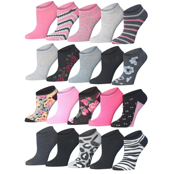 Tipi Toe Fun & Fashionable Women's Low-Cut Socks - Mega Pack (20 Pairs)