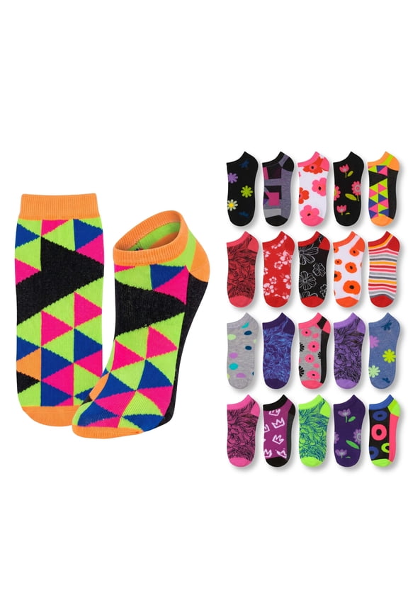Ladies' Fun Print No-Show Sock Collection - Multi-Pack (20 Pack)