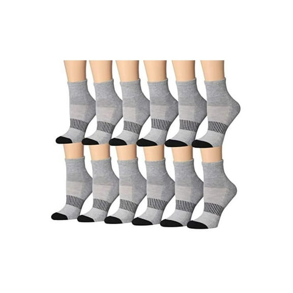 Tipi Toe Ladies Sport Quarter Socks Moisture-Wicking Exercise Multi-Pack (12 Pairs)