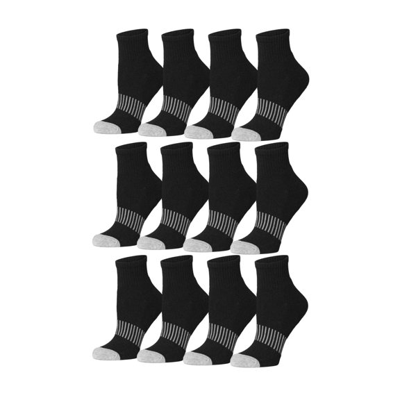 Tipi Toe Ladies Sport Quarter Socks Moisture-Wicking Exercise Multi-Pack (12 Pairs)
