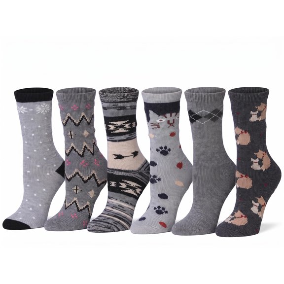 Tipi Toe Premium Crew Socks 6-Pack - Cozy Winter Boot Socks for Women in Classic Colors