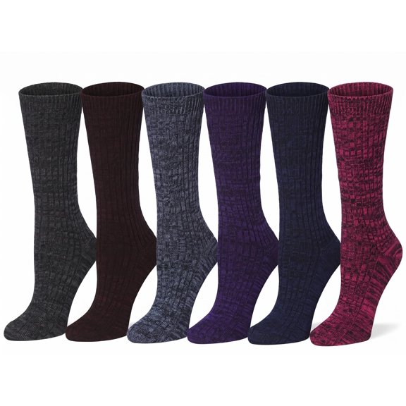 Tipi Toe Premium Crew Socks 6-Pack - Cozy Winter Boot Socks for Women in Classic Colors