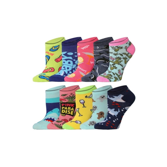 Tipi Toe Colorful Pattern Women's Ankle Socks - 10 Pair Set