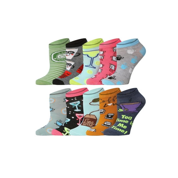 Tipi Toe Colorful Pattern Women's Ankle Socks - 10 Pair Set