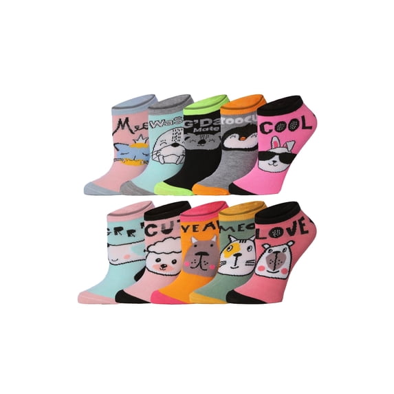 Tipi Toe Colorful Pattern Women's Ankle Socks - 10 Pair Set