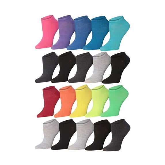 Tipi Toe Fashion Low-Cut Women’s Socks – Pack of 20, Assorted Designs