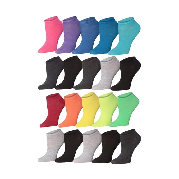 Tipi Toe Fashion Low-Cut Women’s Socks – Pack of 20, Assorted Designs
