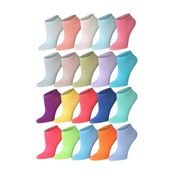 Tipi Toe Fashion Low-Cut Women’s Socks – Pack of 20, Assorted Designs