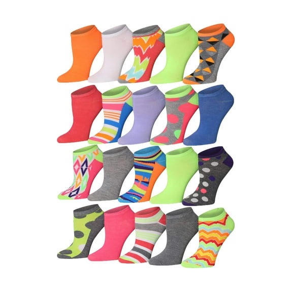 Tipi Toe Women's 20 Pairs Colorful Patterned Low Cut/No Show Socks NS184-AB