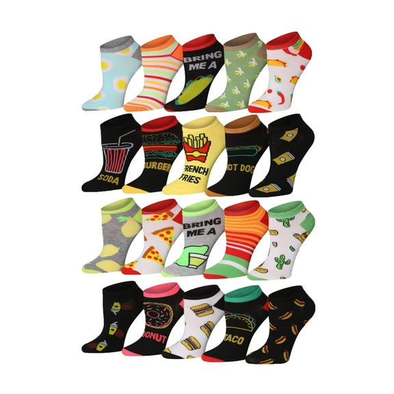 Tipi Toe Women's 20 Pairs Colorful Patterned Low Cut/No Show Socks NS188-AB
