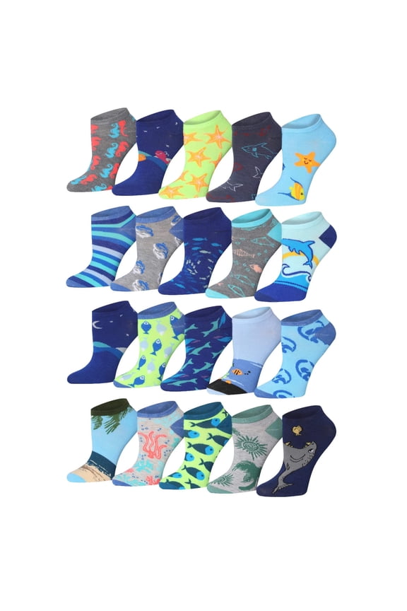 Tipi Toe Women's 20 Pairs Colorful Patterned Low Cut/No Show Socks NS195-AB