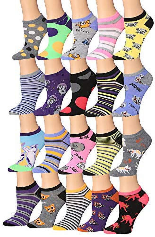 Tipi Toe Womens 20 Pairs Colorful Patterned Low Cutno Show Socks Ns196 Ab 5490