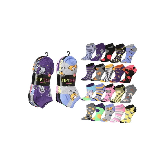 Tipi Toe Women's 20 Pairs Colorful Patterned Low Cut/No Show Socks NS196-AB
