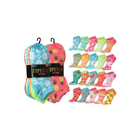 Tipi Toe Women's 20 Pairs Colorful Patterned Low Cut/No Show Socks NS199-AB