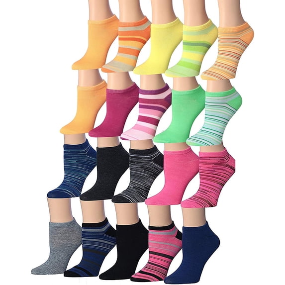 Tipi Toe Women's 20 Pairs Colorful Patterned Low Cut/No Show Socks