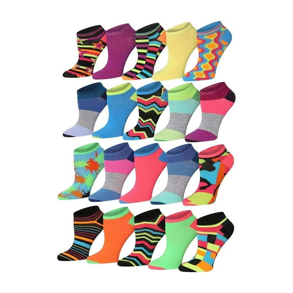 Tipi Toe Women's Colorful Patterned Low Cut No Show Socks, 20 Pairs