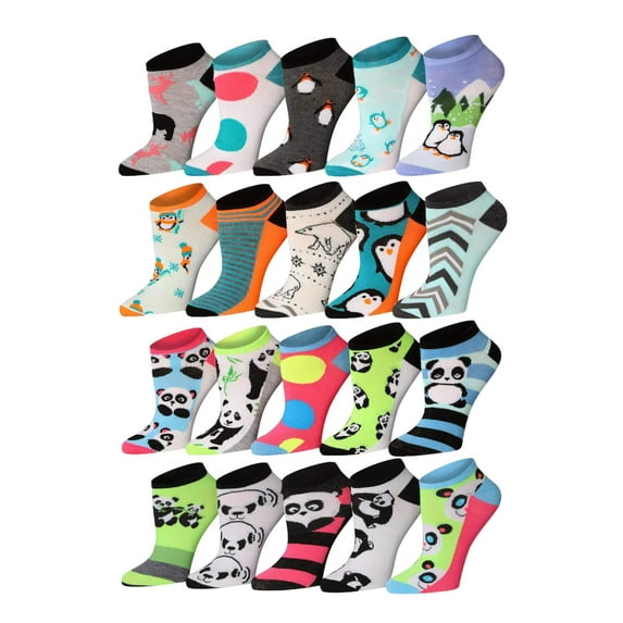 Tipi Toe 20-Pack Women’s Fun Low-Cut Socks, Vibrant & Fashionable