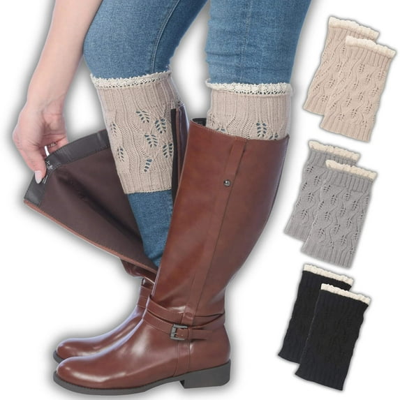 Tipi Toe Women's 3 Pairs Knitted Leg Warmer Button Ragg Boot Cuffs, One Size,