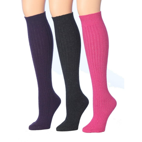 Tipi Toe Women's 3 Pairs Ragg Marled Ribbed knee high Wool-Blend Boot Socks