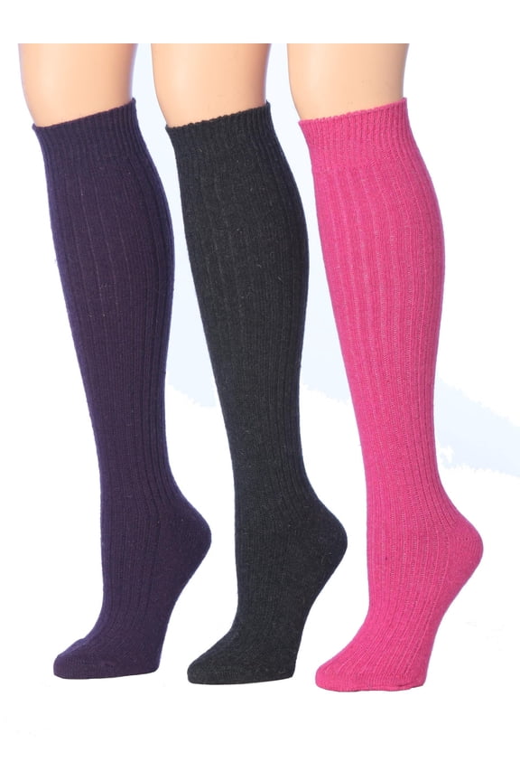 Women's 3 Pairs Ragg Marled Ribbed knee high Wool-Blend Boot Socks