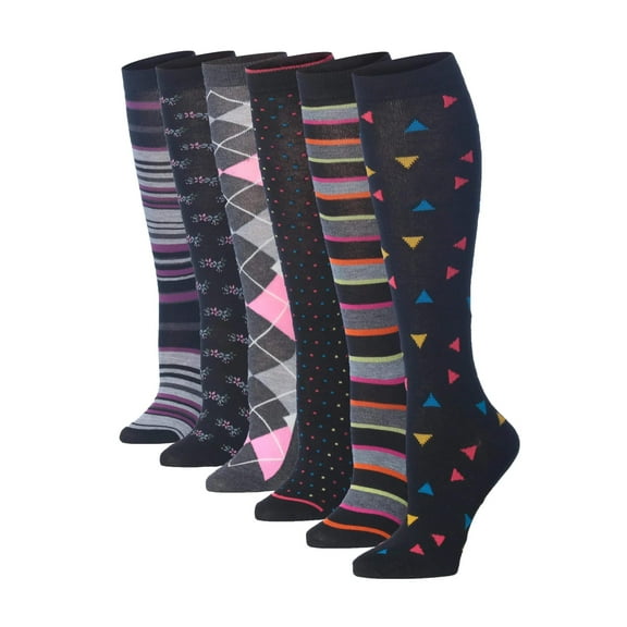 Tipi Toe Women's 6 Pairs Colorful Patterned Knee High Socks