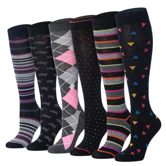 Tipi Toe Women's 6 Pairs Colorful Patterned Knee High Socks