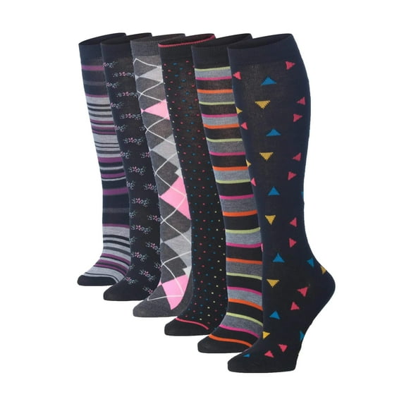 Tipi Toe Women's 6 Pairs Colorful Patterned Knee High Socks