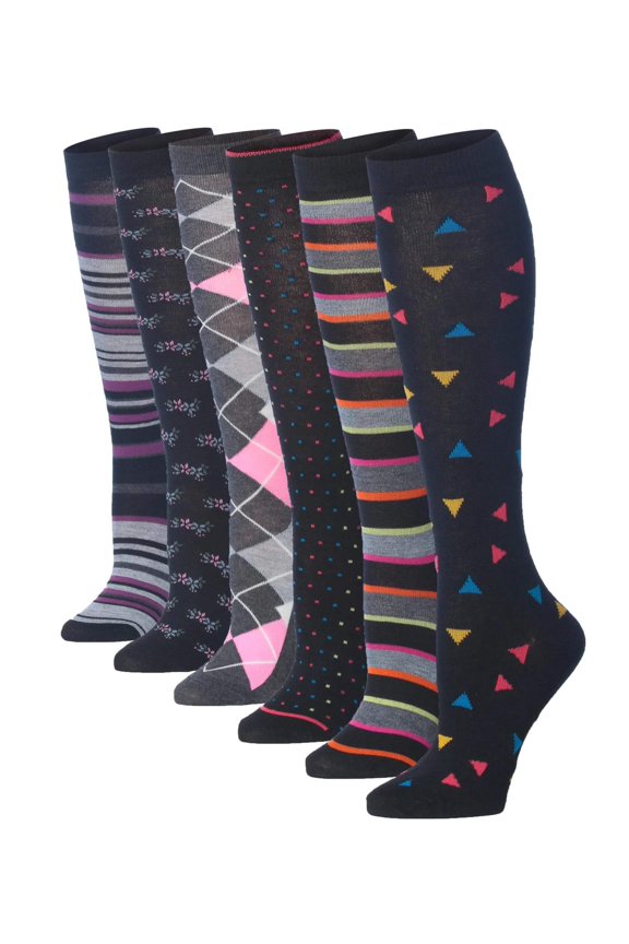 Women's 6 Pairs Colorful Patterned Knee High Socks