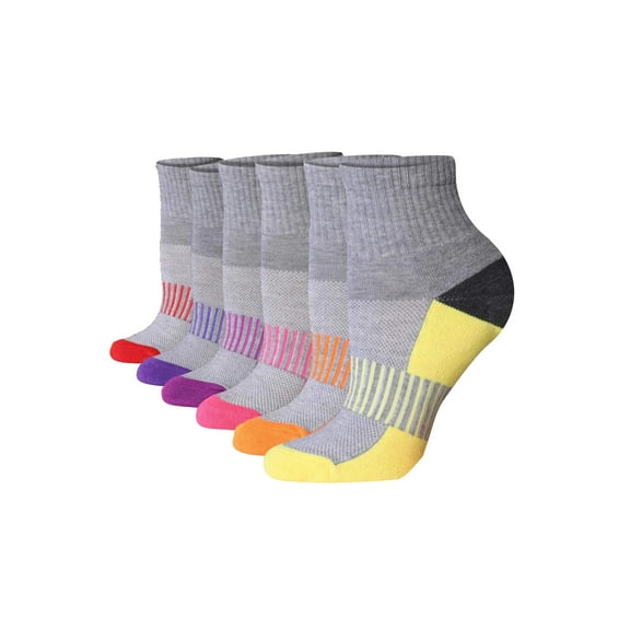 Tipi Toe Women's Athletic Quarter Socks 6-Pack Moisture-Wicking Performance Sport Anklets