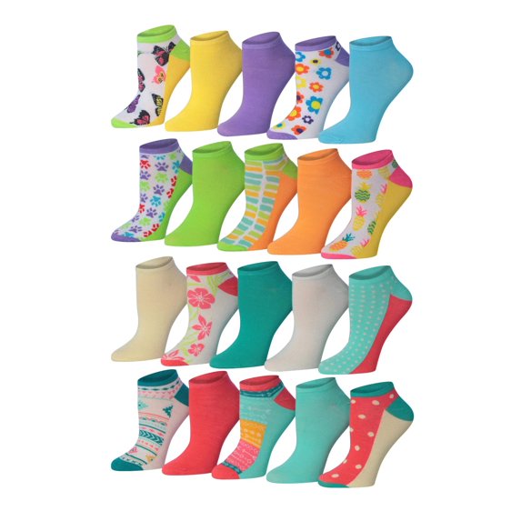 Tipi Toe Women's & Girl's Casual No-Show Ankle Socks - Essential Multipack (20 Pairs)