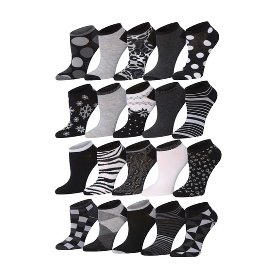 Tipi Toe Women’s Low-Cut Socks – 20 Pair Mega Value Pack, Fun & Stylish Designs