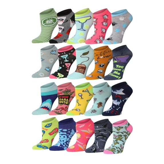 Tipi Toe Women’s Low-Cut Socks – Mega Value, 20 Pairs of Trendy Styles