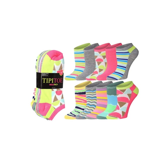 Tipi Toe Women's Playful Pattern Ankle Socks - Mega Value Pack (10 Pairs)