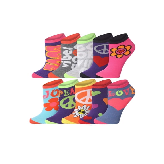 Tipi Toe Women's Playful Pattern Ankle Socks - Mega Value Pack (10 Pairs)