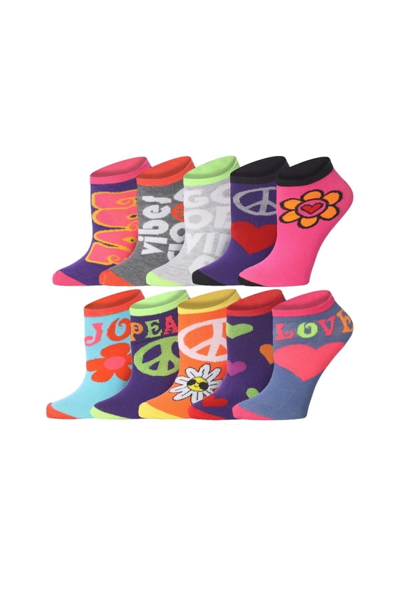 Women's Playful Pattern Ankle Socks - Mega Value Pack (10 Pairs)
