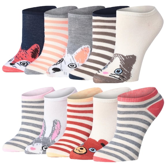Tipi Toe Women's Playful Pattern Ankle Socks - Mega Value Pack (10 Pairs)