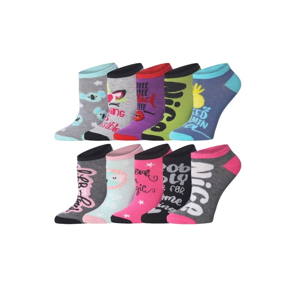 Tipi Toe Women's Playful Pattern Ankle Socks - Mega Value Pack (10 Pairs)