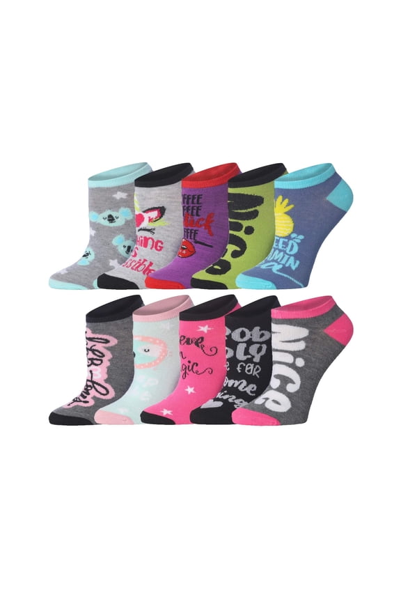 Women's Playful Pattern Ankle Socks - Mega Value Pack (10 Pairs)