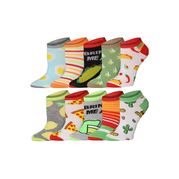 Tipi Toe Women's Playful Pattern Ankle Socks - Mega Value Pack (10 Pairs)