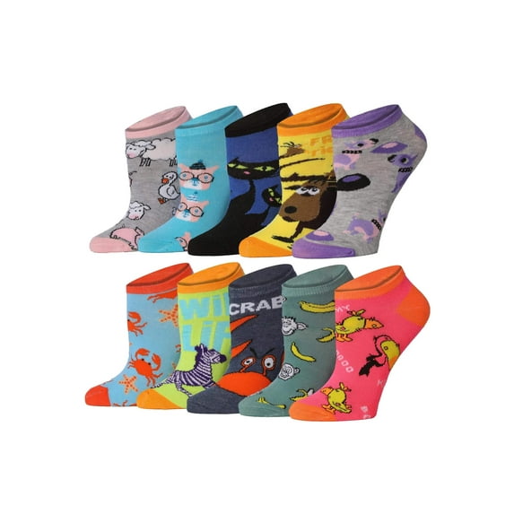 Tipi Toe Novelty Print Low-Cut Women's Socks - 10 Pair Variety Pack