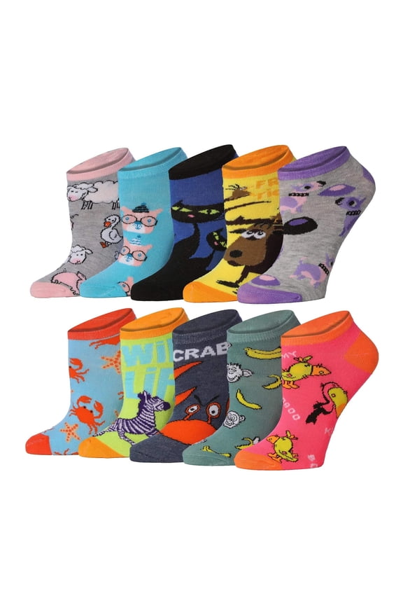 Novelty Print Low-Cut Women's Socks - 10 Pair Variety Pack