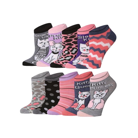 TIPITOE Women's Fun Printed No-Show Ankle Socks Mega Pack - 10 Pairs Assorted Designs