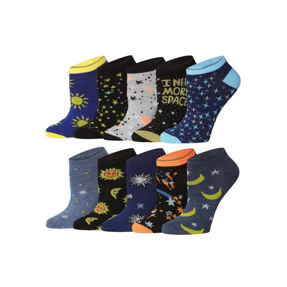 TIPITOE Women's Fun Printed No-Show Ankle Socks Mega Pack - 10 Pairs Assorted Designs